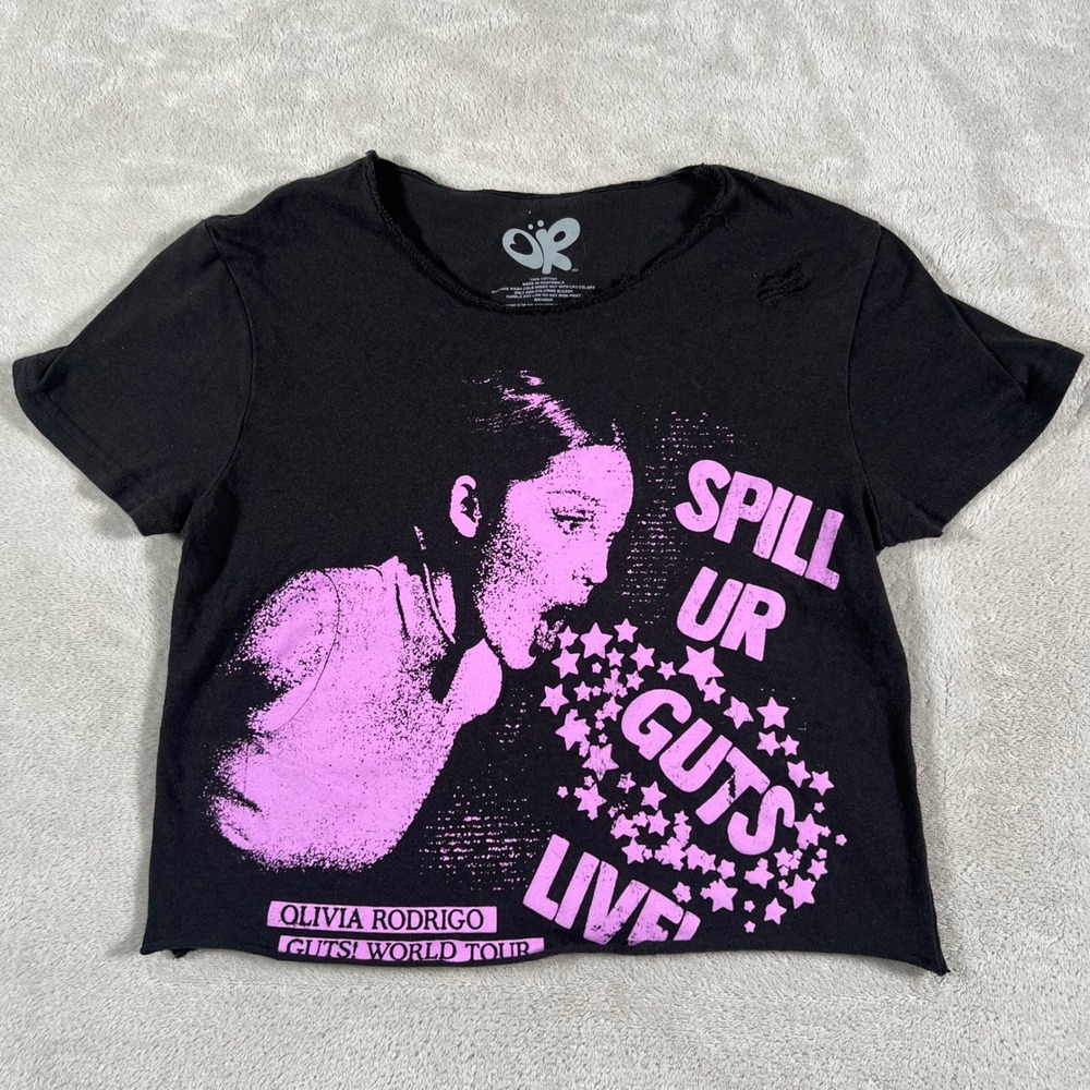 Olivia Rodrigo Guts World Tour Spill Ur Guts Live Black Baby Tee Shirt Womens XS